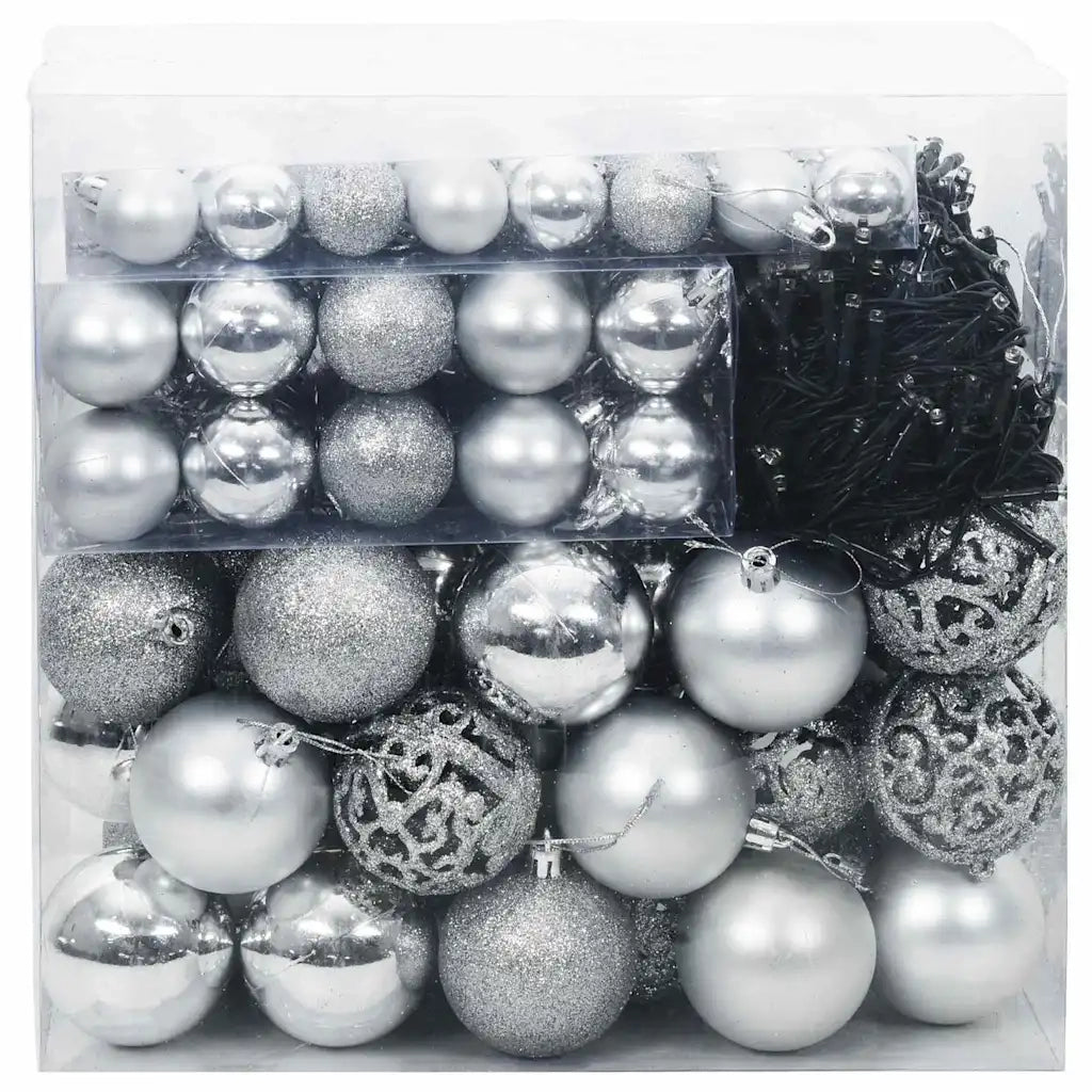 Set di Palle di Natale con 300 LED 120 pcs Argento Plastica