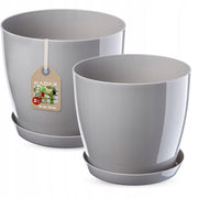 Vaso da fiori KADAX, fioriera, coperchio, 18+20 cm, supporto per fiori, plastica grigia, 2 pezzi.