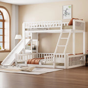 Letto a castello 140x200 cm con scivolo; scala e ripiani in pino e MDF bianco