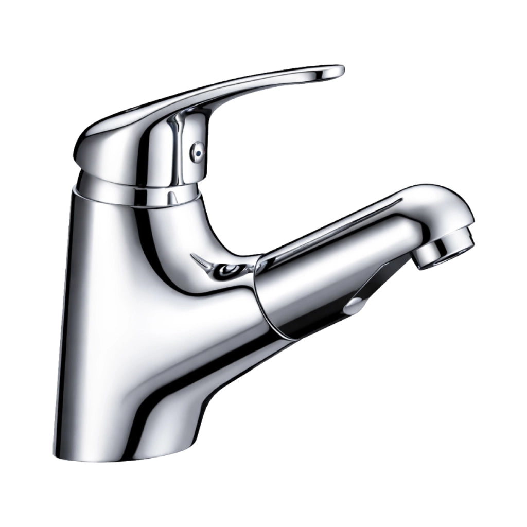 RUBINETTO MISCELATORE MONOCOMANDO CROMATO PER LAVABO C/DOCCIA ESTRAIBILE SERIE BLU - SCARICO 11/4  - AER