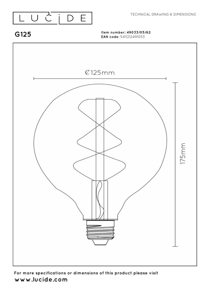 Lampadina LED filament ambra sfera E27 5W Lucide