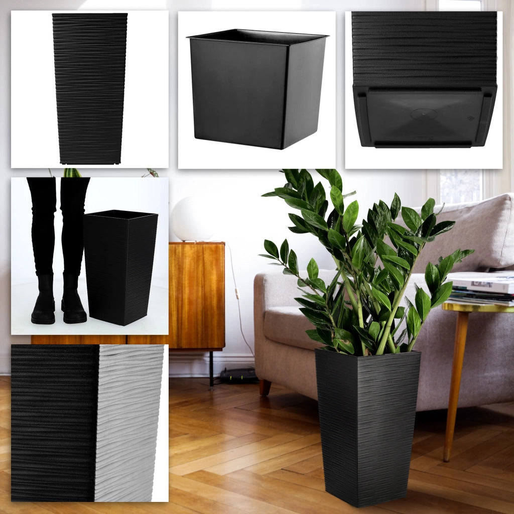 Vaso da fiori KADAX per giardino + inserto 18x36 cm Alto Grande Nero Fiori da terrazzo