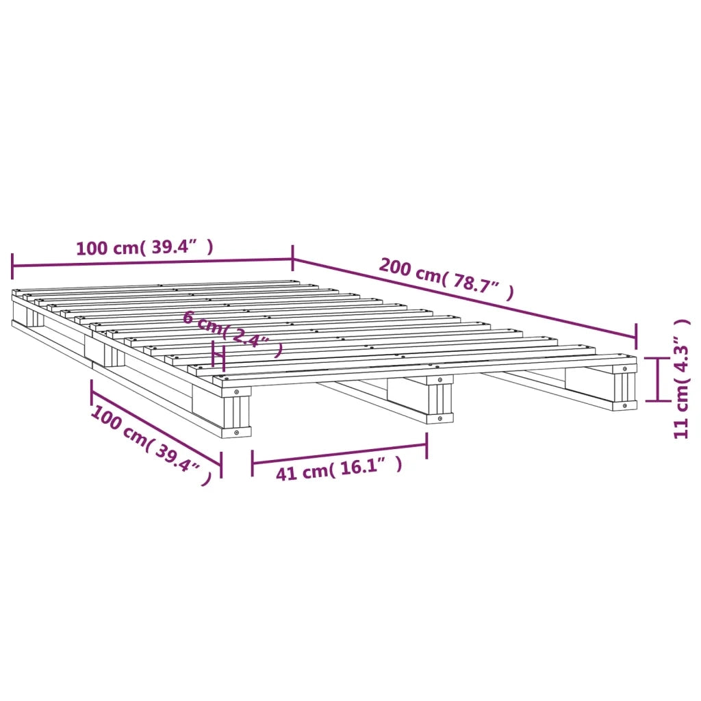 Letto a Pallet 100x200 cm in Legno Massello di Pino