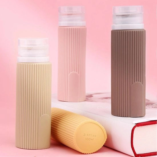 Set di flaconi di shampoo per viaggio, 100 ml, 4 flaconi, flacone per viaggio, gel doccia per viaggio, contenitore per riempimento (marrone)