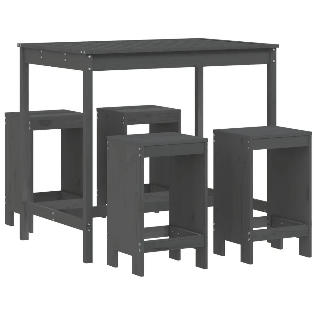Set Bar da Giardino 5 pz Grigio in Legno Massello di Pinocod mxl 107583