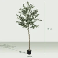 Pianta Artificiale di Olivo Alta 180 cm, Albero Finto con 900 Foglie e 40 Olive, Vaso Incluso