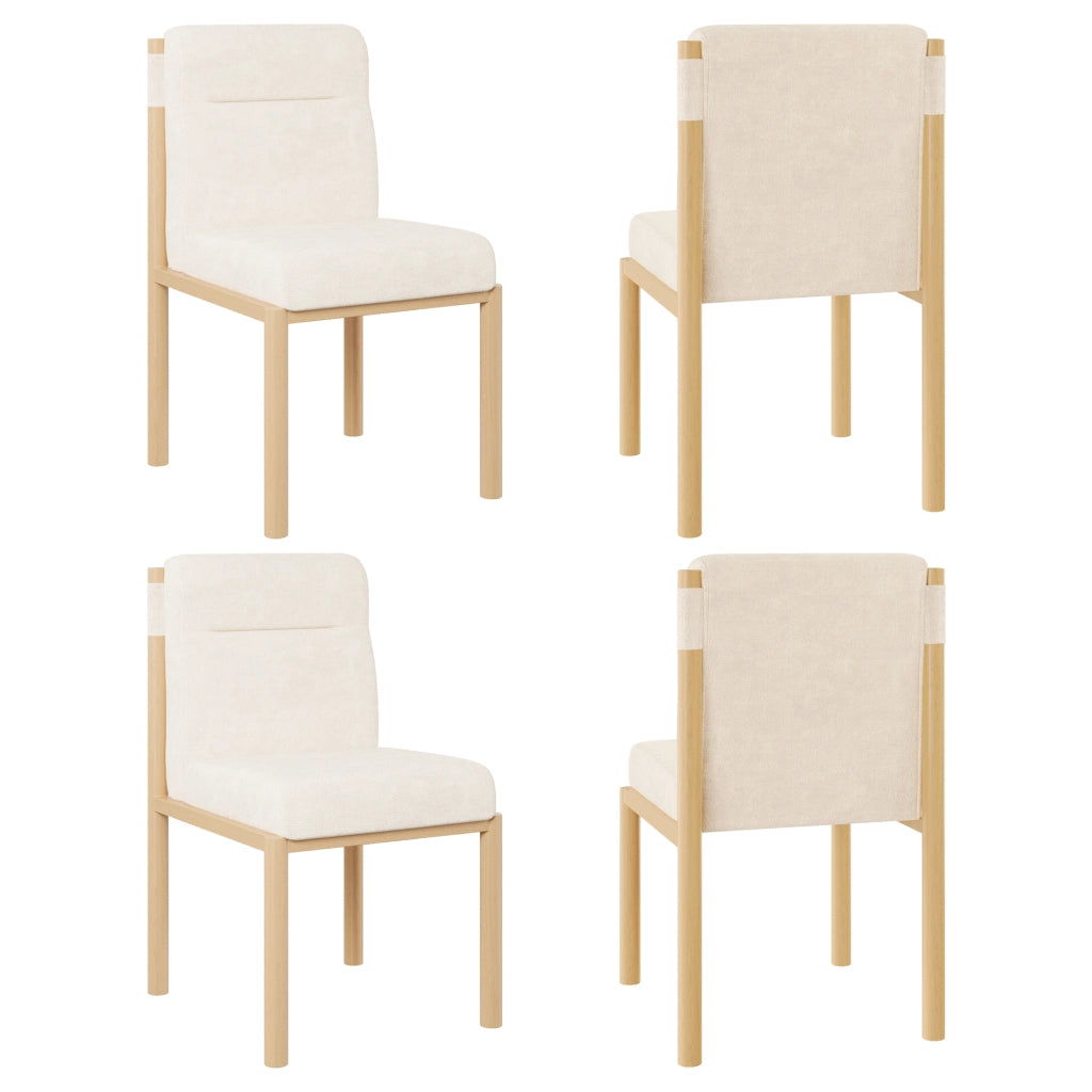Sedie da pranzo set 4 pezzi con seduta imbottita e schienale in sherpa, metallo beige, design minimalista scandinavo