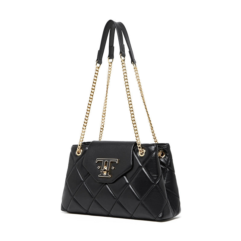 Borsa a tracolla da donna in vera pelle nera