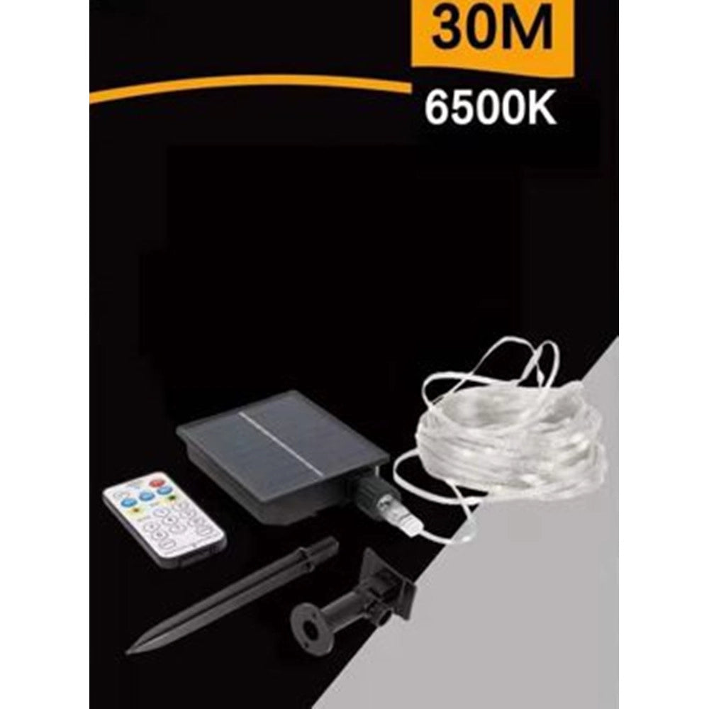 Trade Shop - Striscia Luminosa Led 30 Mt Con Pannello Solare Picchetto Catena Luce Decorazioni Kyp-30 - -bianco Freddo      -