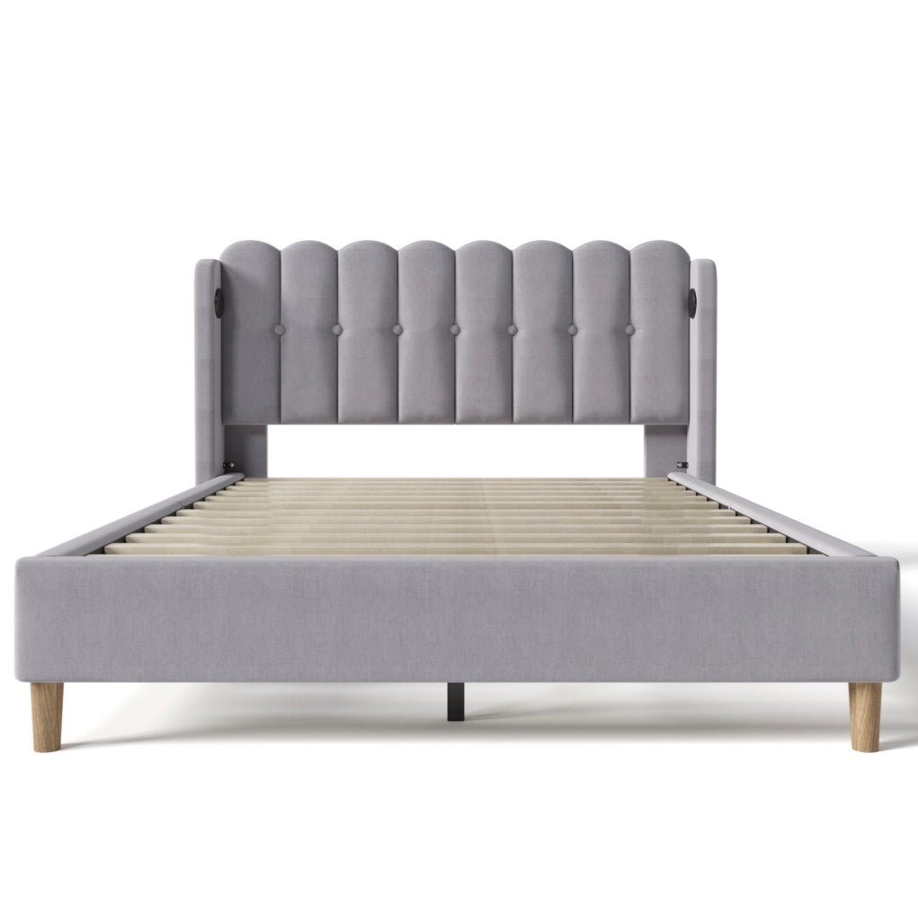 Letto matrimoniale imbottito grigio con USB-C 160 x 200 cm