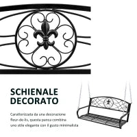 Dondolo 2 Persone Design Classico Catene Incluse da Giardino Acciaio 132 x 63 x 58 cm Nero