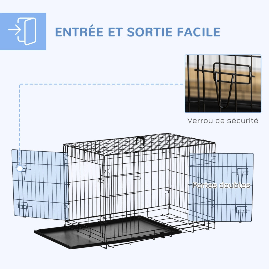 Gabbia Trasporto Cane Pieghevole ¨C Zephmum ¨C Nero Metallo 92x57x62.5 cm