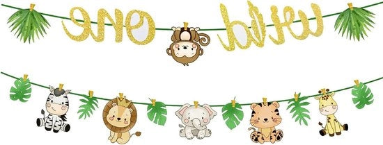 Decorazione di compleanno - Slitta animale decorazione jungle - 1° compleanno bambino bambina - Bandiera safari - 1 anno bambino primo compleanno