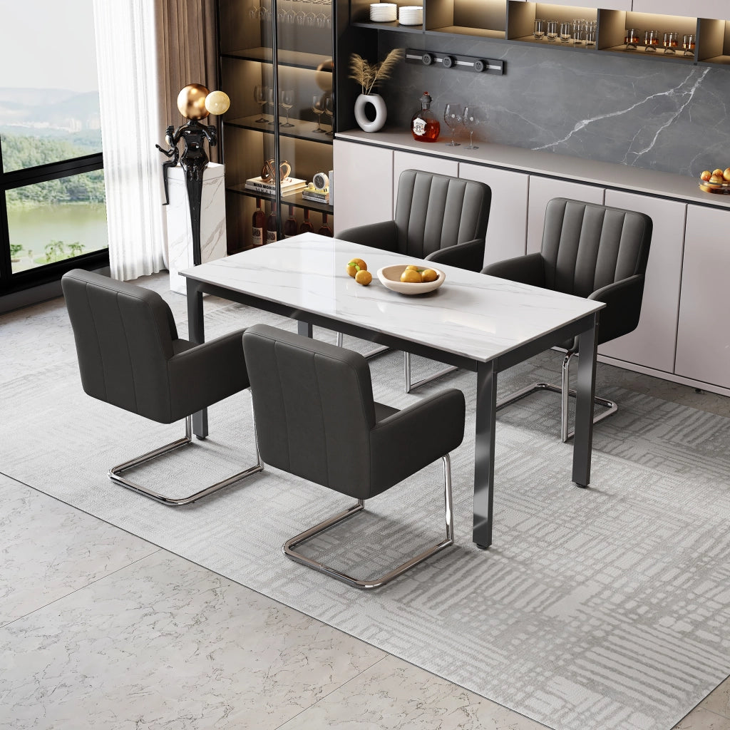Set di 2 sedie da pranzo in PU nero con gambe in metallo a Z