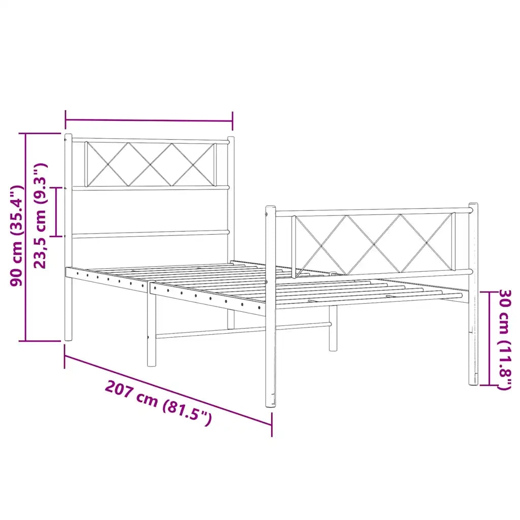 Giroletto con Testiera e Pediera Metallo Bianco 100x200 cm 372339