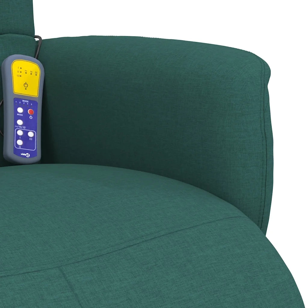 Divano Sedia-Poltrona Reclinabile Massaggio Poggiapiedi Verde Scuro Tessuto 824741