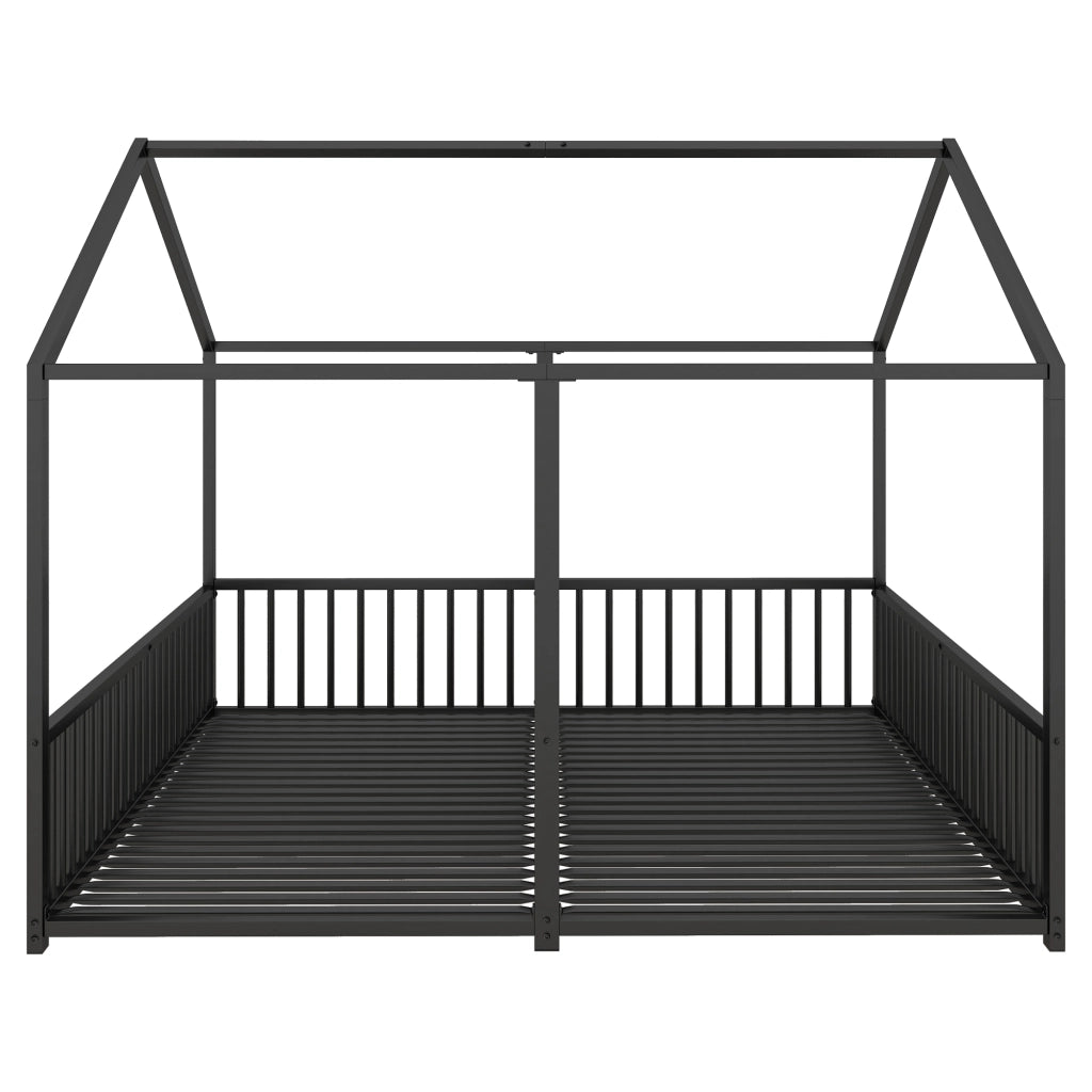 DESMIU Letto a castello 2 posti con sponde, scala e struttura a casetta, 90 × 200 cm, senza materasso, nero