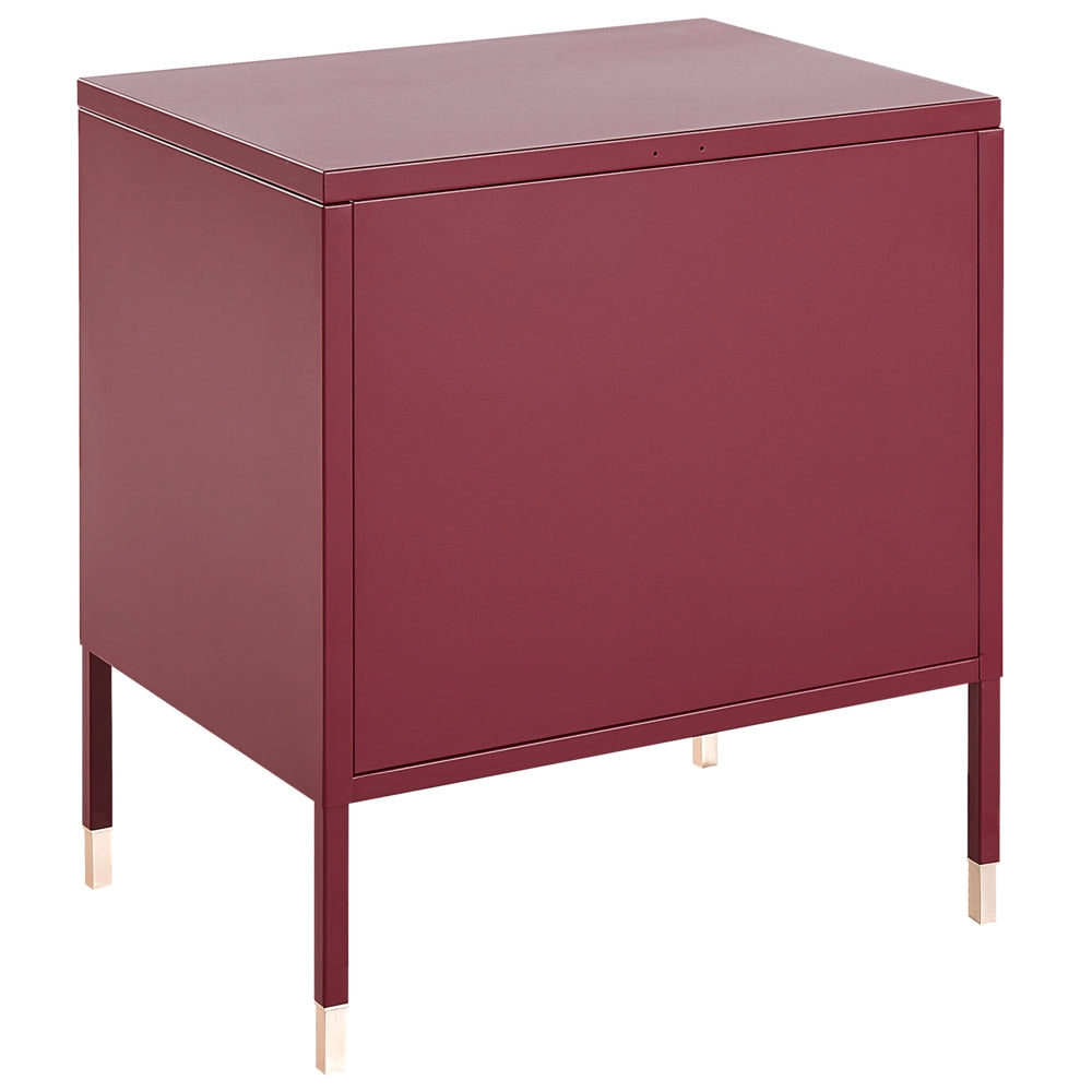 Comodino metallo rosso scuro 45 x 35 cm ante a rete camera da letto moderna industriale