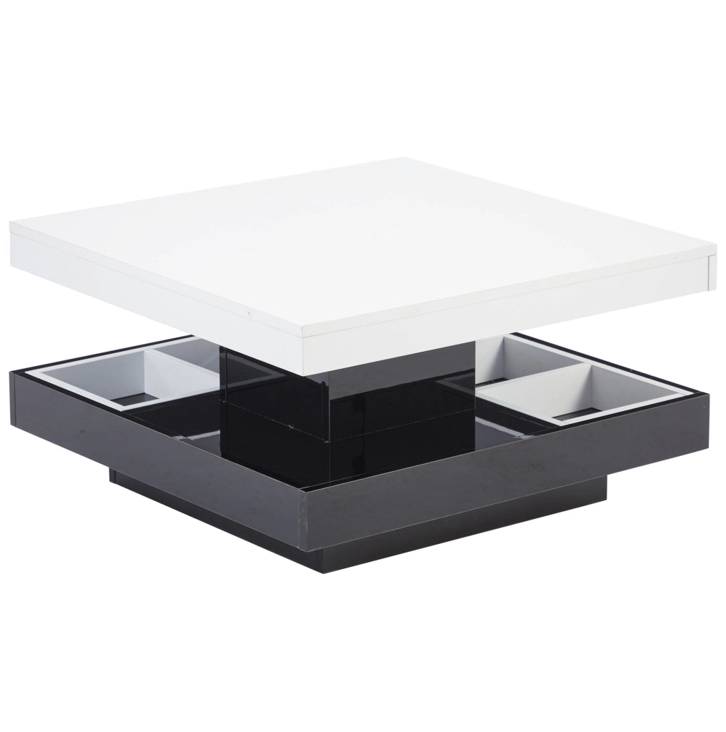 Tavolino da salotto 70x70x36 cm; girevole 360掳 a doppio livello con vano; truciolato bianco e nero