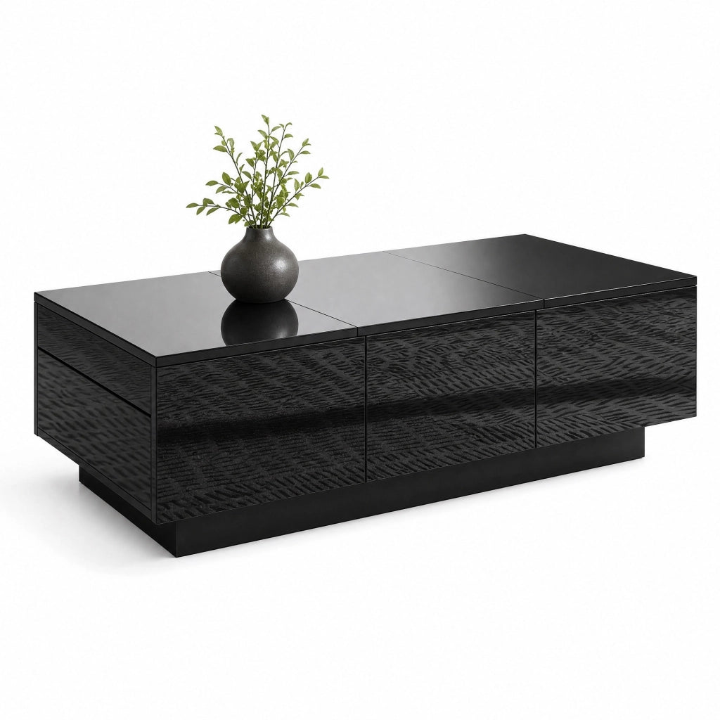 TAVOLINO DA SALOTTO Nero Lucido 100 x 31 x 50 cm con cassetti