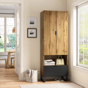 Armadio con asta appendiabiti, 1 cassetto e 3 ripiani, per ingresso, in truciolare, nero, 180 × 38 × 65 cm