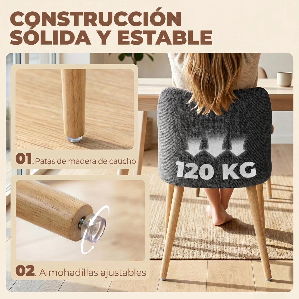 Set di 2 Sedie da Pranzo Imbottite in Tessuto ¨C Zephmum ¨C Grigio Chiaro con Gambe in Legno