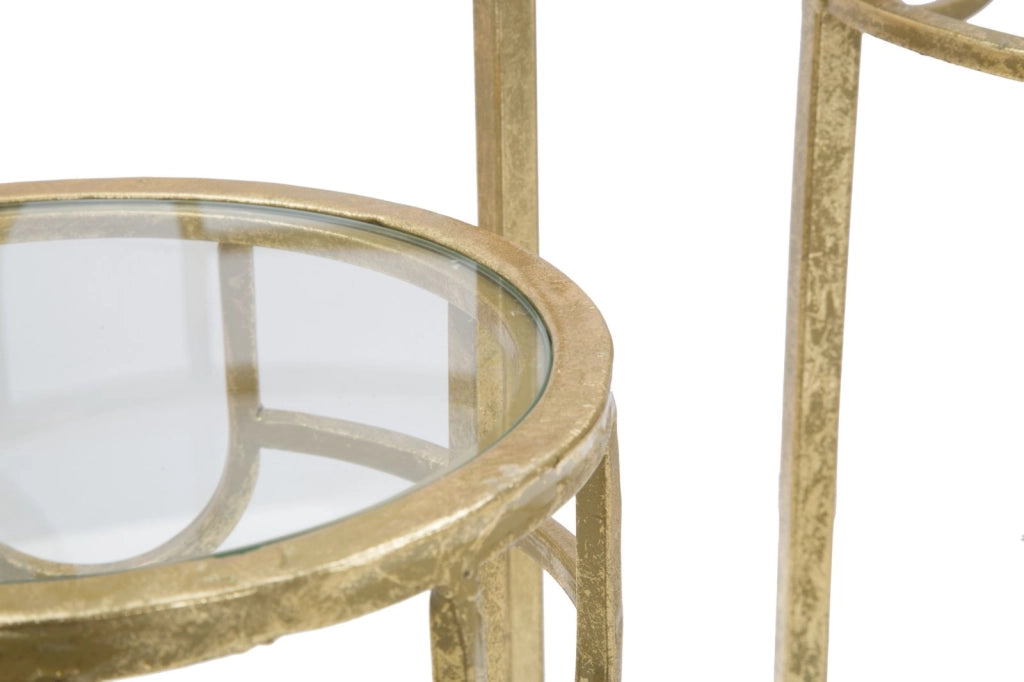 Porta Telefono Oro Set 3 Pz Ø33x70 -28x60-23x50 cm in Ferro e Vetro Oro