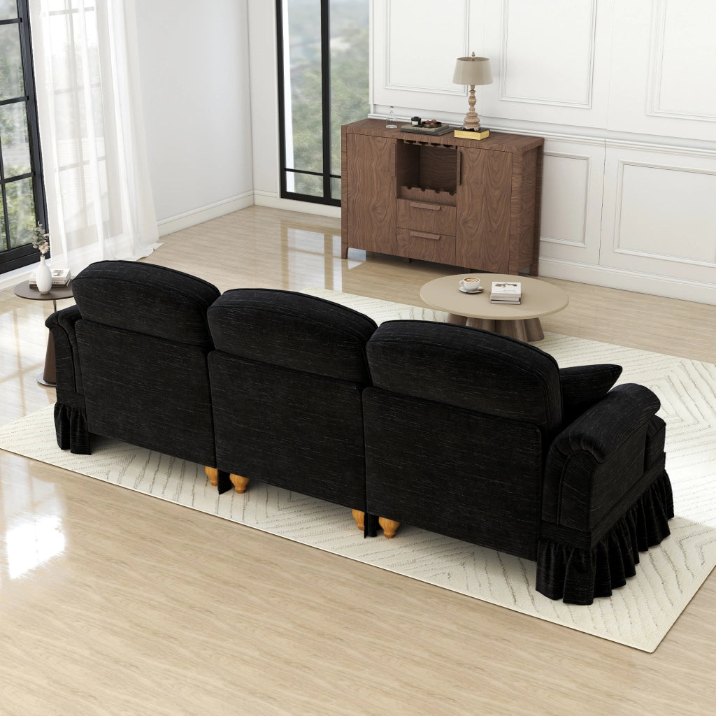 Elegante Divano 3 Posti in Velluto Stile Mid-Century con Gonna Rimovibile e Piedini Conici