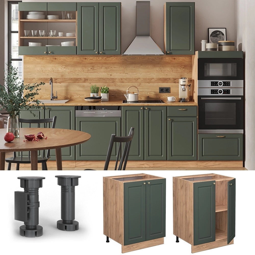 Mobiletto base cucina Fame-Line Verde-oro rustico/Rovere dorato 60 cm senza piano di lavoro Vicco