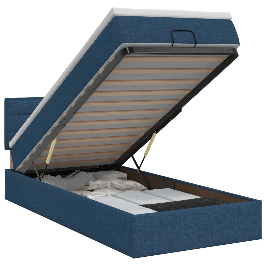 Letto ottomano con materasso Blu 90 x 200 cm Tessuto 3456218
