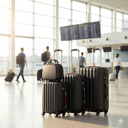 Set 4 Valigie Trolley e Beauty Case Rigide da Viaggio Easy Roll Angoli Rinfornzati in ABS Nero