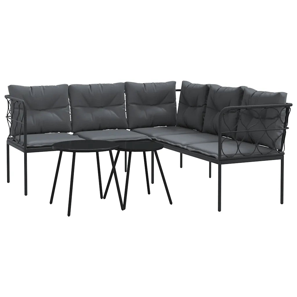 Set Divano da Giardino | Set Salotto da Giardino con Cuscini Nero Acciaio e Textilene