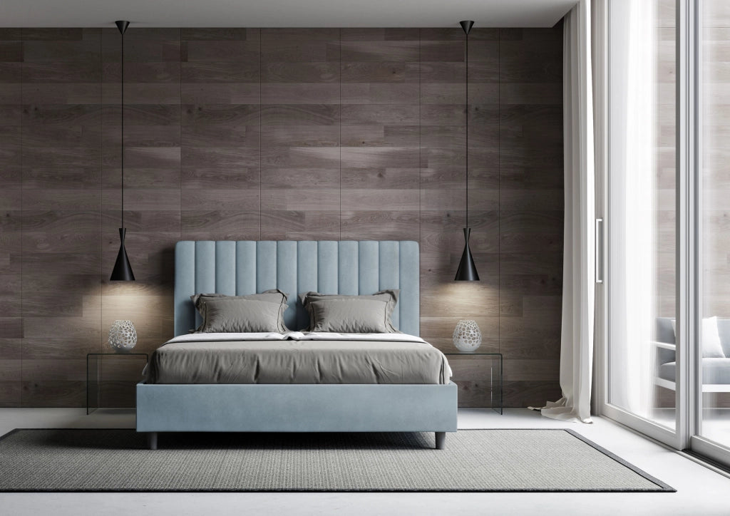 BS COM Letto una piazza e mezza contenitore imbottito 130x200 microfibra azzurro