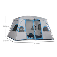 Tenda da Campeggio 4-8 Persone 4x2,75x2,1m in Tessuto Taffetà Grigio