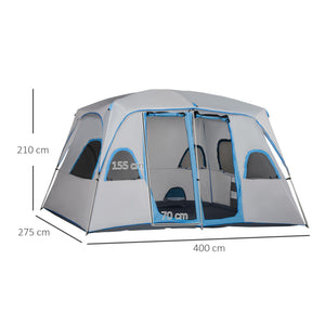 Tenda da Campeggio 4-8 Persone 4x2,75x2,1m in Tessuto Taffetà Grigio