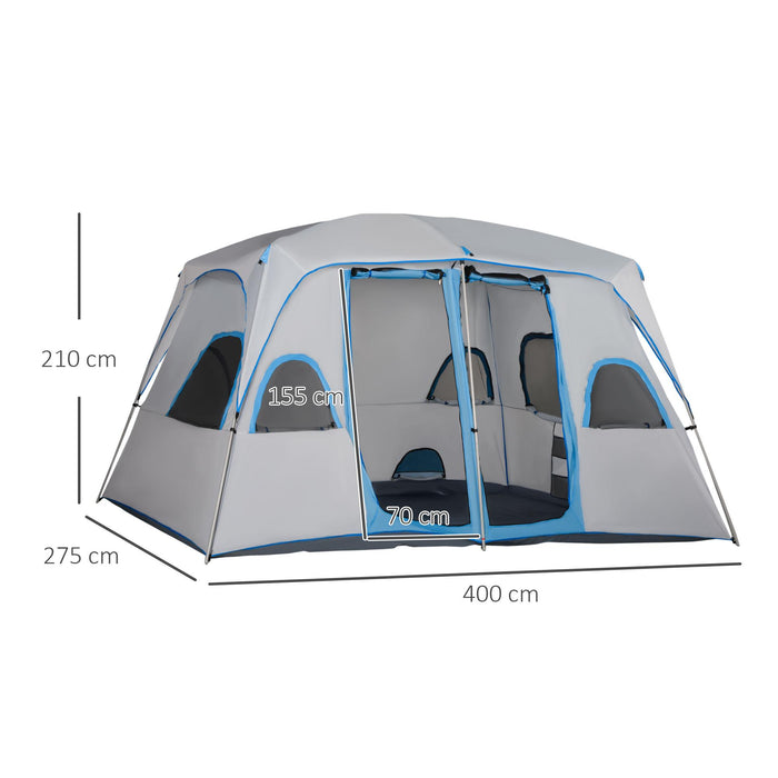 Tenda da Campeggio 4-8 Persone 4x2,75x2,1m in Tessuto Taffetà Grigio