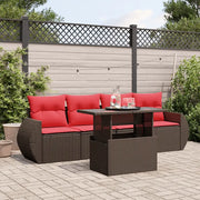 Set Divani da Giardino 5 pz con Cuscini Marrone in Polyrattan 3268364
