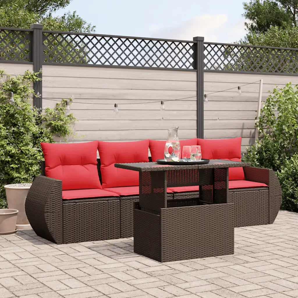 Set Divani da Giardino 5 pz con Cuscini Marrone in Polyrattan 3268364