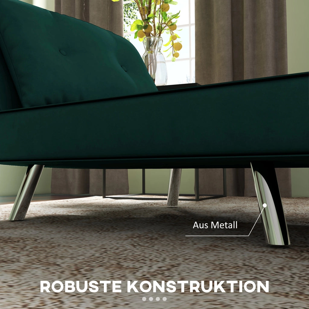 Fauteuil convertible 3 in 1 con schienale regolabile a 180° e cuscino, con gambe in acciaio, in poliestere verde scuro