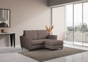 Divano 2 Posti con Pouf 152x155x85 cm Yasel in Tessuto Talpa