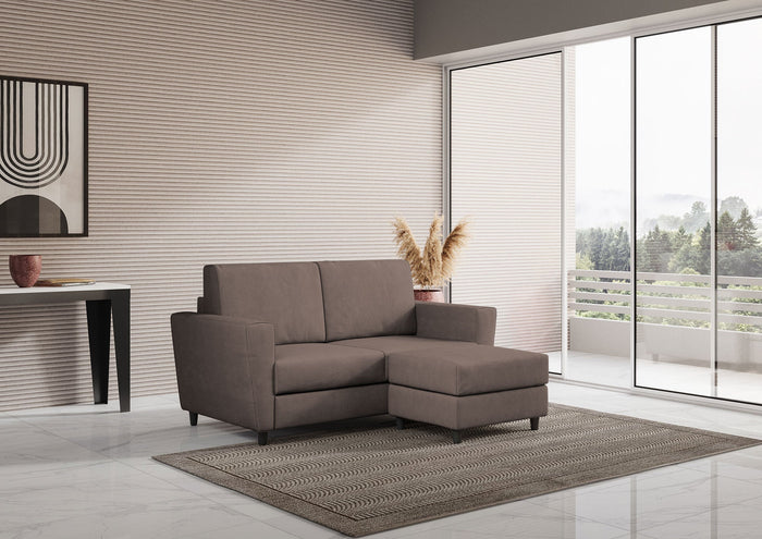 Divano 2 Posti con Pouf 172x145x85 cm Yasel in Tessuto Talpa