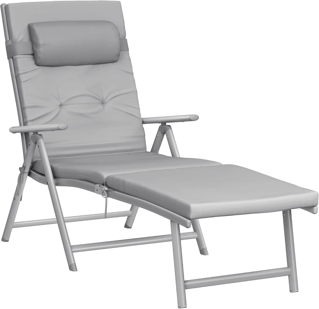 SONGMICS Lettino Prendisole, Pieghevole, Sedia a Sdraio con Materassino da 6 cm, Poggiatesta Rimovibile, Traspirante, Schienale Regolabile, Portata Fino a 150 kg, Beige Sabbia GCB024WZ02