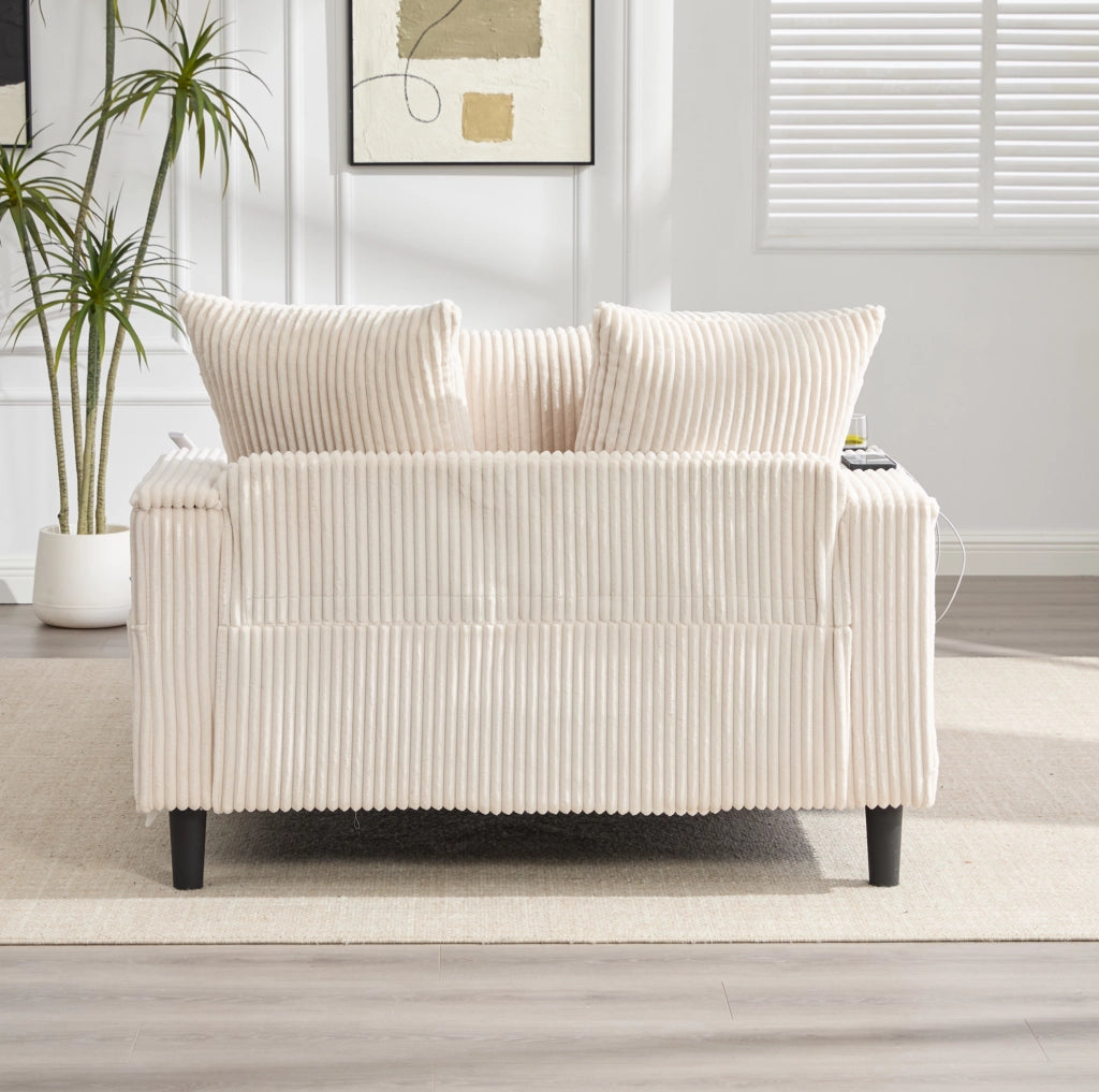 Chaise longue 170x129x70 cm in velluto a coste beige con LED， USB e vano