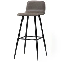 Set 2 Sgabelli Bar con Schienale Basso e Poggiapiedi, Rivestimento in PU e Gambe in Acciaio, Marrone Scuro