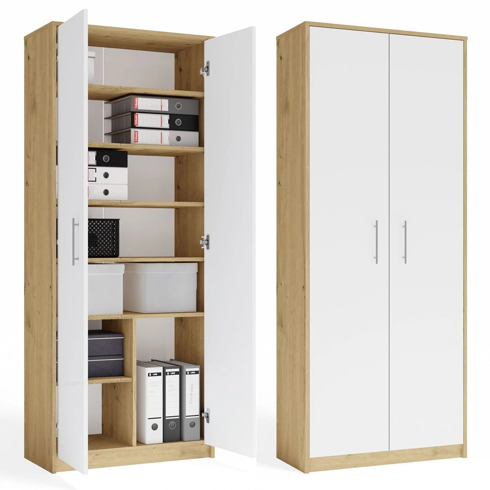 Scaffale biurowy OLIV 2d 2 ante per ufficio per gabinetu soggiorno rovere artisan bianco libreria moderna