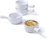 Bicchierino di ceramica con maniglia, ciotola per zuppa in ceramica - 400 ml, pentola per zuppa per cereali/pasta, ciotola, ciotola per insalata, resistente a microonde e forno - Pacchetto da 4, Bianco