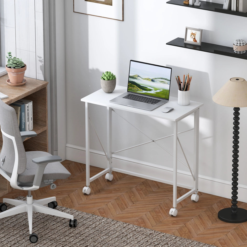 Scrivania pieghevole con ruote ¨C zephmum ¨C bianco 80x40 cm