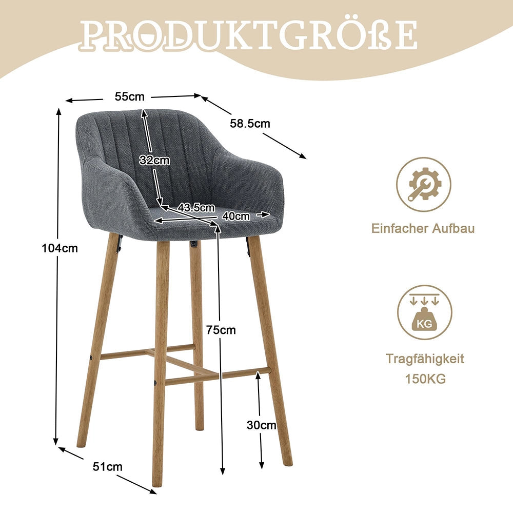 Tabouret da bar moderno stile europeo - Xylo - Schienale alto e braccioli seduta in lino gambe in legno
