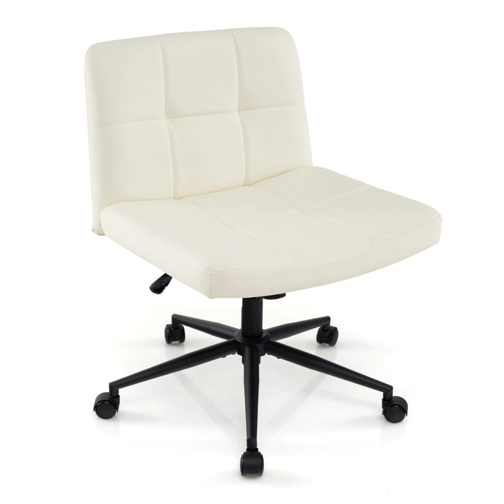 Sedia a crociera con ruote seduta a U, Sedia da ufficio a gambe incrociate rivestita in pelle PU Beige-Sedie da ufficio