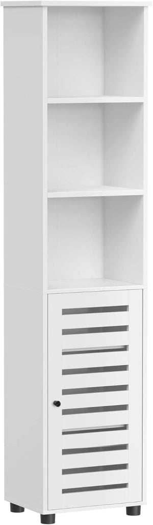 VASAGLE Mobile da Bagno, Armadio Alto per Bagno, Organizzatore Portaoggetti, con 3 Scomparti Aperti e 2 Ripiani Regolabili, Soggiorno, Entrata, Bianco Nuvola BBK160W01